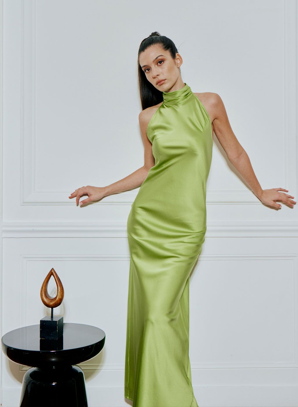 Lime Halter Cocktail Silk Maxi Dress | Silk Maison