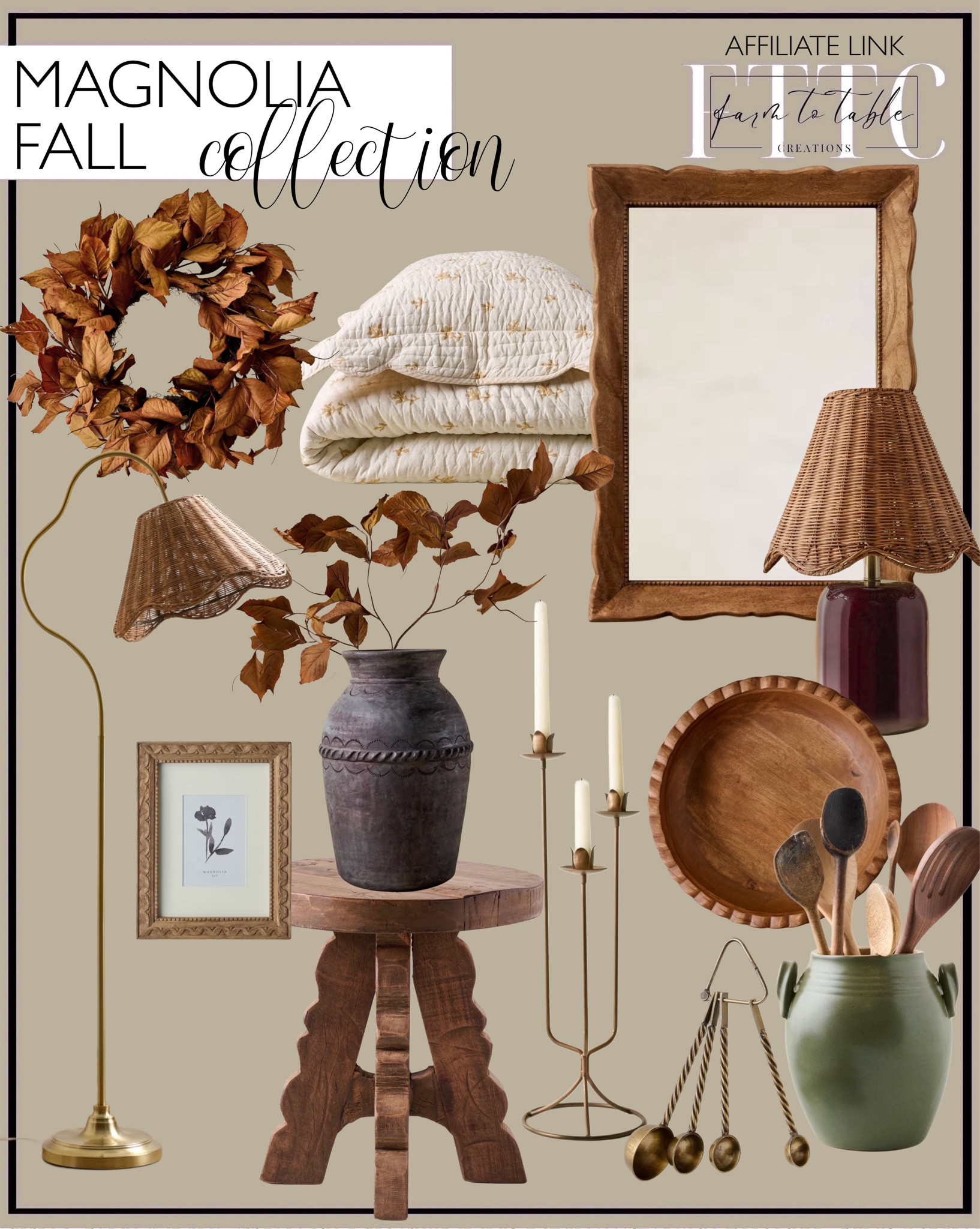 Magnolia Home Sale. Follow @farmtotablecreations on Instagram for more inspiration.

Lucinda Floor Lamp with Woven Shade. Daniel Antique Brass Candle Sconce. Lucy Vanity Mirror. Antique Brass Tulip Taper Holder. Farrah Table Lamp - Deep Burgundy. Maisie Neutral Floral Print Quilt. Magnolia Leaf Spray. Reclaimed Wood Stool. Oversized Antiqued Wood Twisted Bowl. Antique Brass Twisted Measuring Spoons. Vintage-Inspired Sage Green Utensil Crock. Magnolia Leaf Wreath. Willa Antiqued Wood Wall Frame with Matte. 

Magnolia Home Fall Collection. Fall Decor. Vintage Inspired Home Decor. 


#LTKHome #LTKFindsUnder50 #LTKSaleAlert