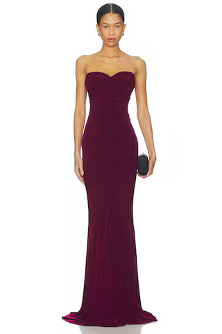 Norma Kamali x REVOLVE Strapless Shirred Front Fishtail Gown in Plum from Revolve.com | Revolve Clothing (Global)