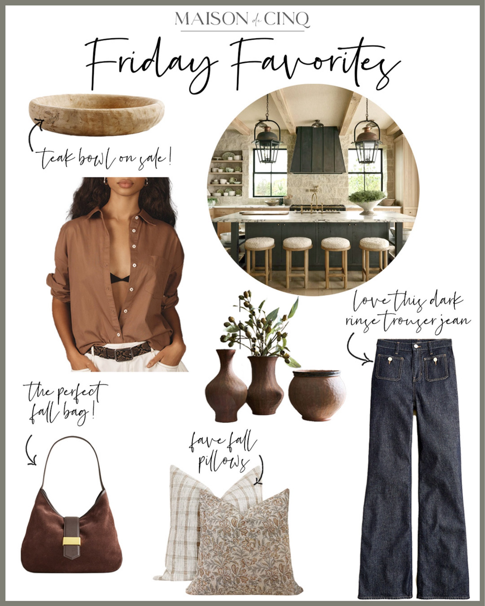 So many great finds for Friday Favorites this week! Like the perfect fall bag (sold out last year!), chic jeans on sale, my fave teak bowl on sale, gorgeous fall pillows and much more!



#LTKOver40 #LTKHome #LTKFindsUnder50