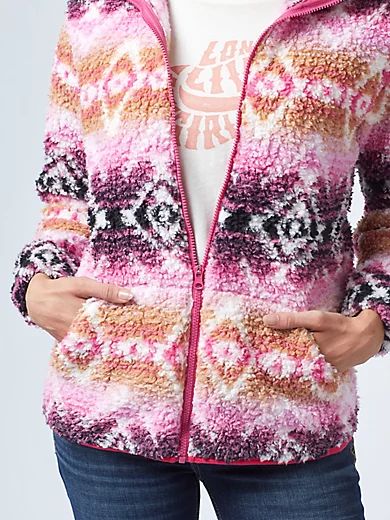 Women's Wrangler Retro® Southwestern Full Zip Sherpa Jacket in Bubblegum | Wrangler