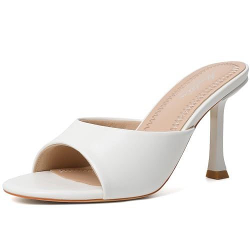 Mostrin White Kitten Heels Open Round Toe Mules Heels for Women Sexy Slip On Backless Heeled Sandals for Party Wedding Size 11 | Amazon (US)