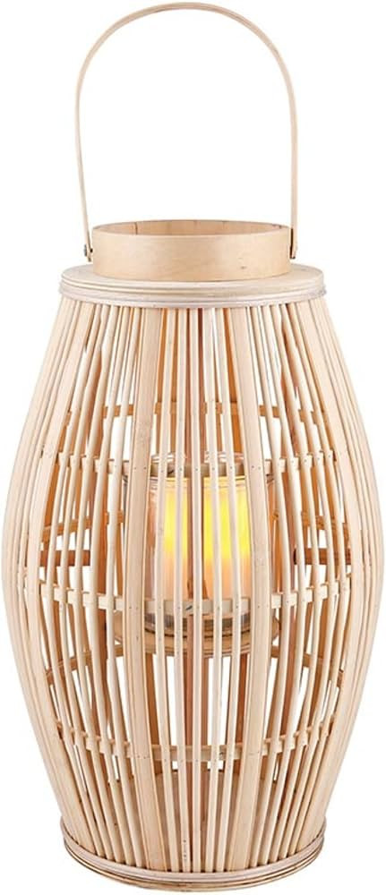 47th & Main Bamboo Hurricane Lantern with Handle Woven Natural Rattan Boho Hanging Candle Holder ... | Amazon (US)