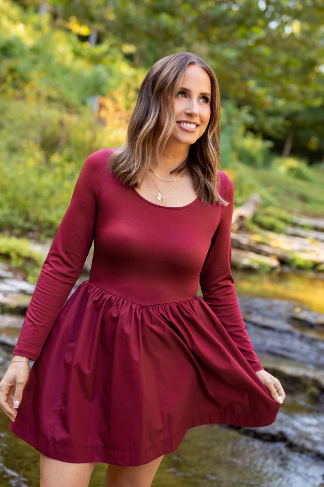 Walker Claret Drop Waist Mini Dress Emily Fauver X Pink Lily | Pink Lily