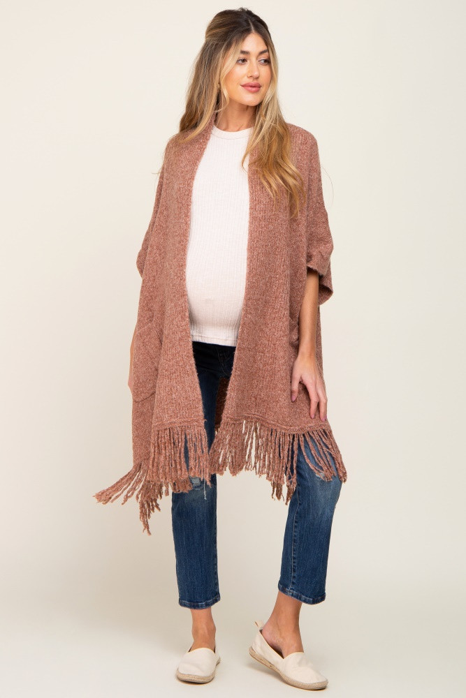 Rust Oversized Fringe Maternity Shawl Cardigan | PinkBlush Maternity
