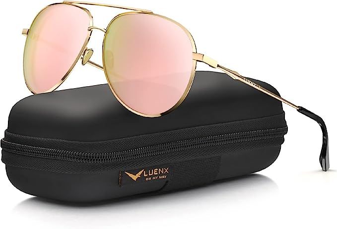 LUENX Aviator Sunglasses for Women Polarized Mirror with Case - UV 400 Protection 60MM | Amazon (US)