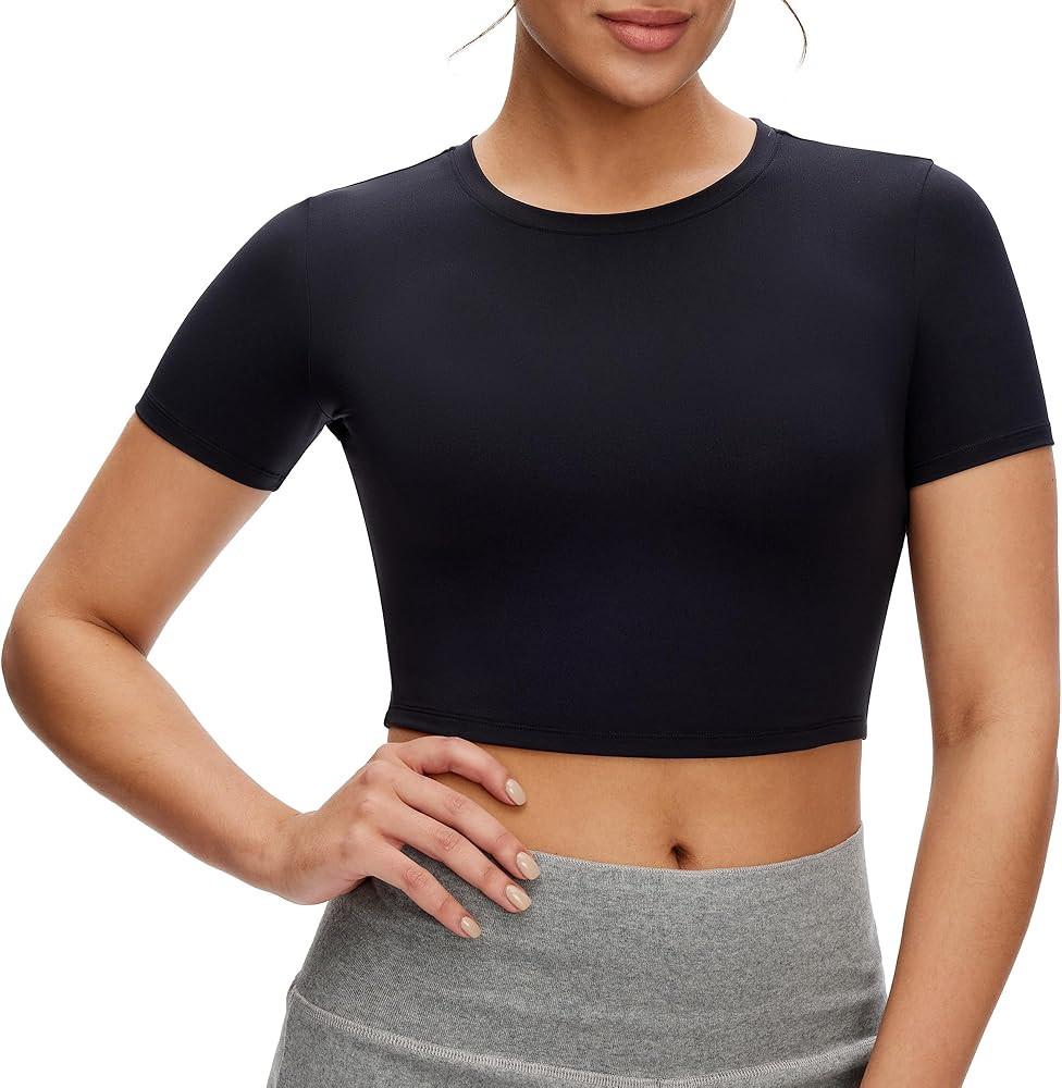NANJI Crop Tops for Woman - Slim Fit Short Sleeve Crew Neck Cropped T Shirt, Basic Women's Crop T... | Amazon (US)
