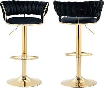 Kakotito 360° Velvet Swivel Bar Stools with Low Back & Footrest, Adjustable Counter Barstools, G... | Amazon (US)
