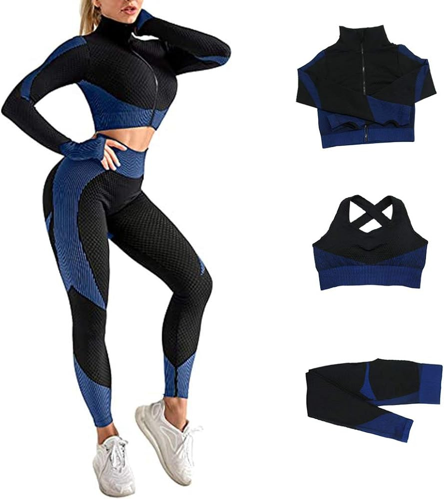 3pcs Seamless Outfit Workout Sets Gym for Women, Fitness Sports School Running Clothes Yoga Sport... | Amazon (US)