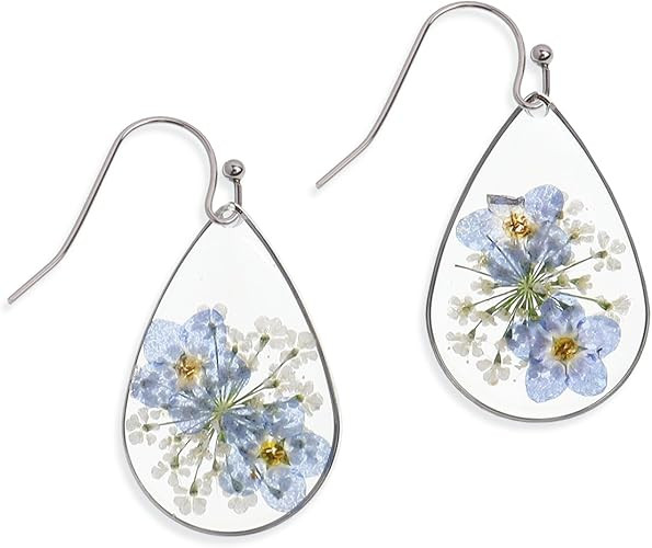 Jean Beau Handmade Pressed Flower Earrings for Women, Unique Resin Dried Flowers Sterling Silver ... | Amazon (US)