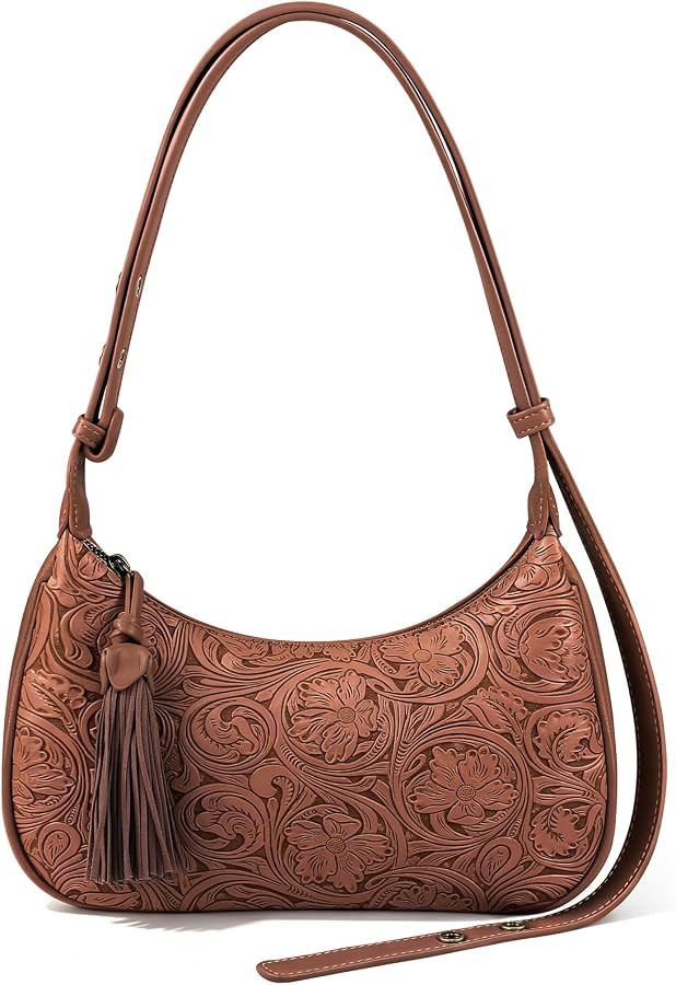 MOETYANG Shoulder Bag for Women Retro Hobo Handbags, Vintage Floral Embossed Vegan Leather Crossb... | Amazon (US)