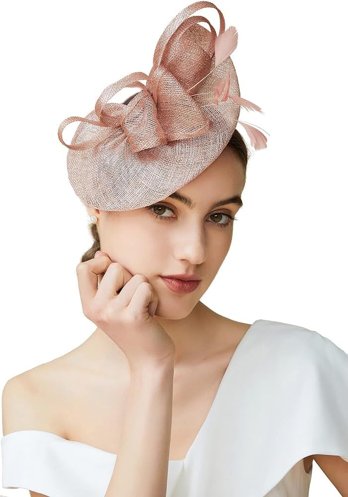 BABEYOND Women's Pillbox Fascinator Hat Kentucky Hat Feather Derby Fascinator Headband Tea Party ... | Amazon (US)