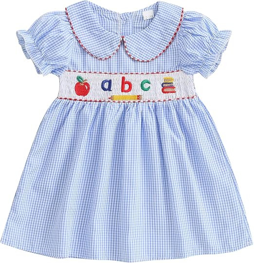 Back to School Outfits for Girls Letter Fruit Embroidery First Day of School Dress for Preschool ... | Amazon (US)