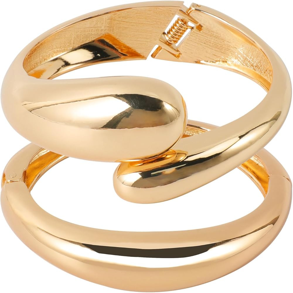 2 Pcs Chunky Gold Bangles Bracelets for Women, Big Gold Arm Cuff Statement Bracelets Stack Jewelr... | Amazon (US)