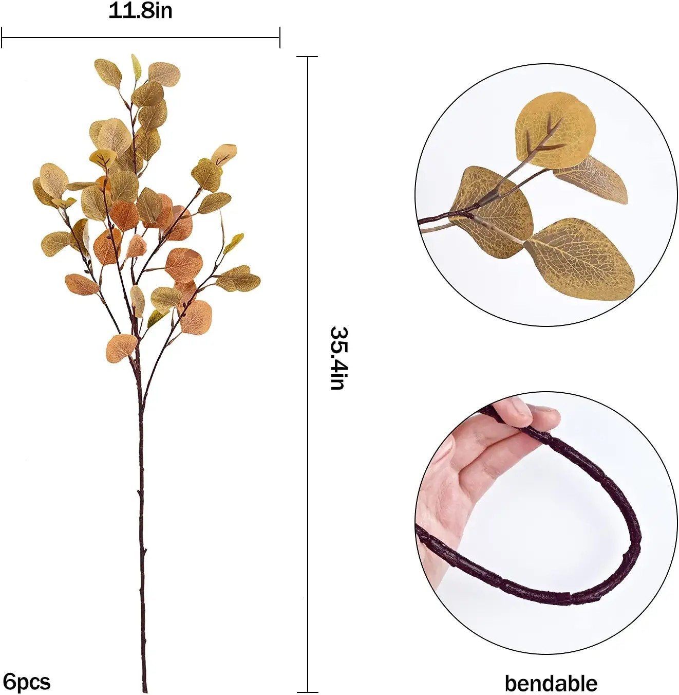 Artflower 6 Pcs Artificial Eucalyptus Leaves, 35.4" Tall Silver Dollar Eucalyptus Leaf Greenery S... | Amazon (US)