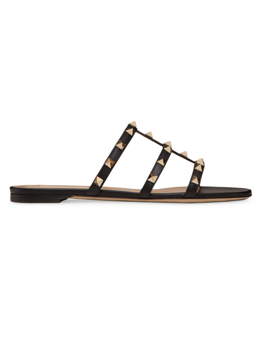 Shop Valentino Garavani Rockstud Flat Slide Sandals | Saks Fifth Avenue | Saks Fifth Avenue
