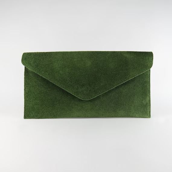 Genuine Suede Leather Evening Envelope Olive Green Clutch | Etsy | Etsy (US)