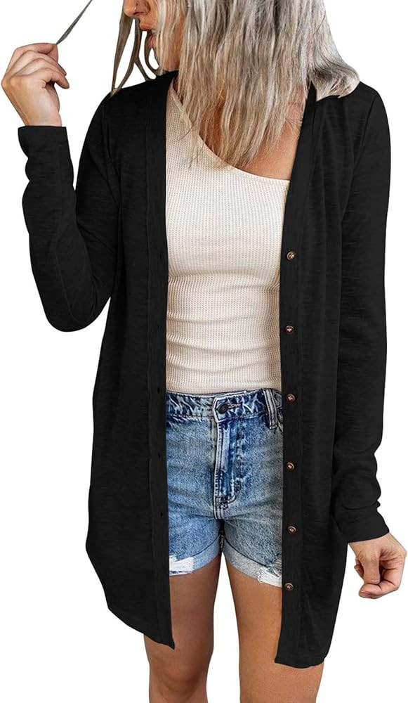 MEROKEETY Women's Open Front Lightweight Cardigan Long Sleeve Button Down Loose Outwear | Amazon (US)