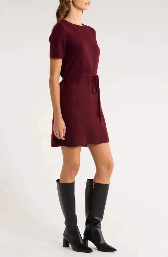 Halogen® Short Sleeve Tie Waist Sweater Dress | Nordstrom | Nordstrom