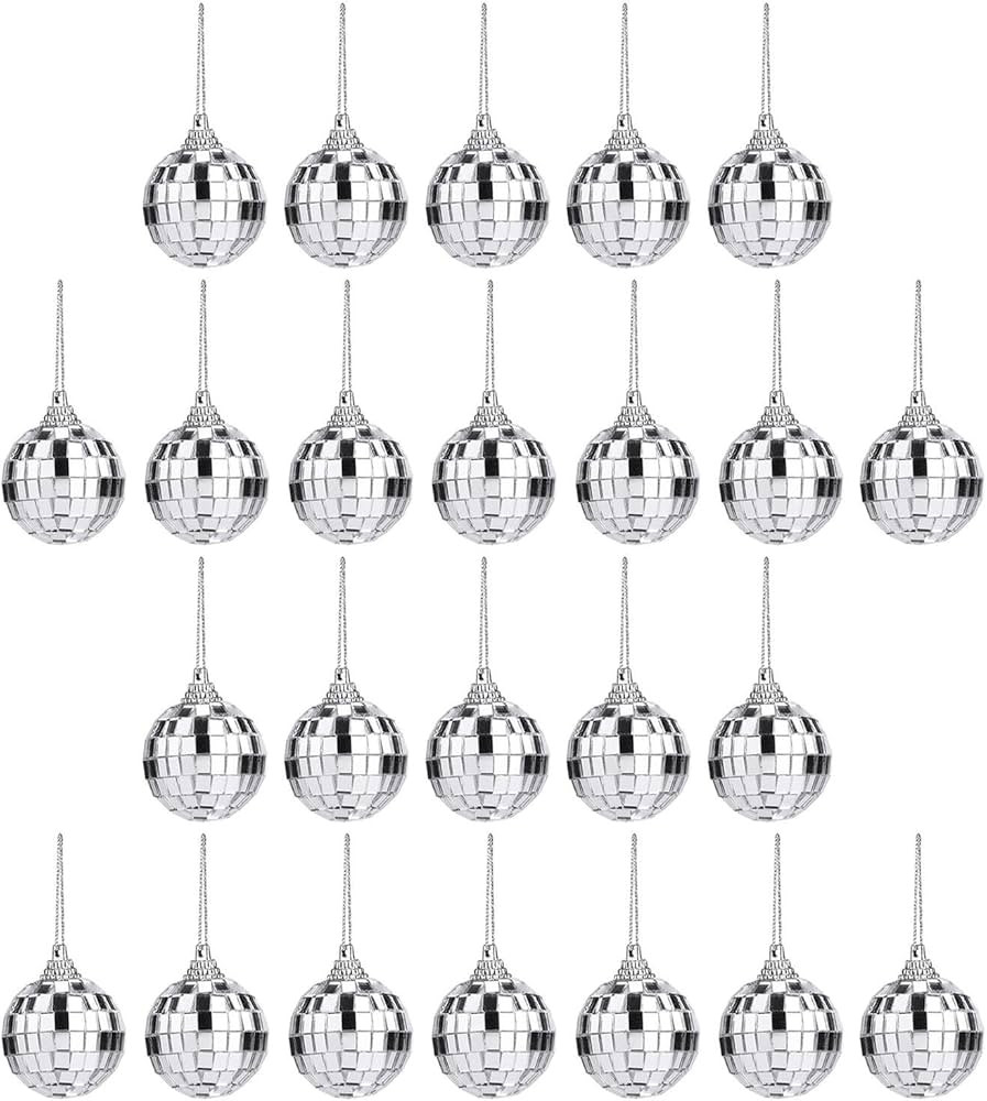24pcs Silver Disco Mirror Balls for Ball Party Holiday Wedding and Music Festival Decorations, Ch... | Amazon (US)