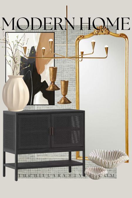 Modern Home: Neutral home decor and furniture for the modern organic home. Black cabinet, gold floor mirror, gold chandelier, neutral abstract art,‘ceramic vase, spring stems, marble ruffle bowl, gold candle holder, grey neutral area rug. Target, Amazon, CB2, Pottery  Barn, Crate & Barrel, Wayfair.

#LTKSeasonal #LTKhome