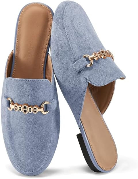 Womens Mules Buckle Flats: Classic Suede Slip On Shoes Dressy Closed Toe Backless Slides Loafers ... | Amazon (US)