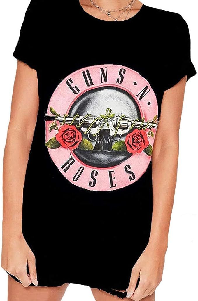 Women's Guns N Roses Print Short Sleeve Casual Loose White T-Shirt Blouse Tops | Amazon (US)