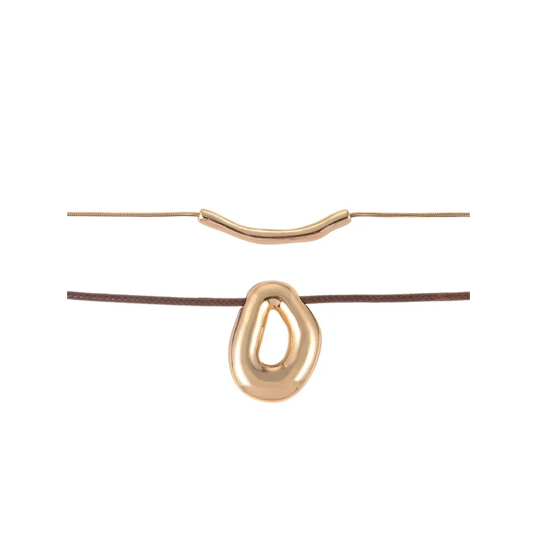 Time and Tru Goldtone 2 Row Thick Snake Chain and Cord with Oval Pendant Necklace | Walmart (US)