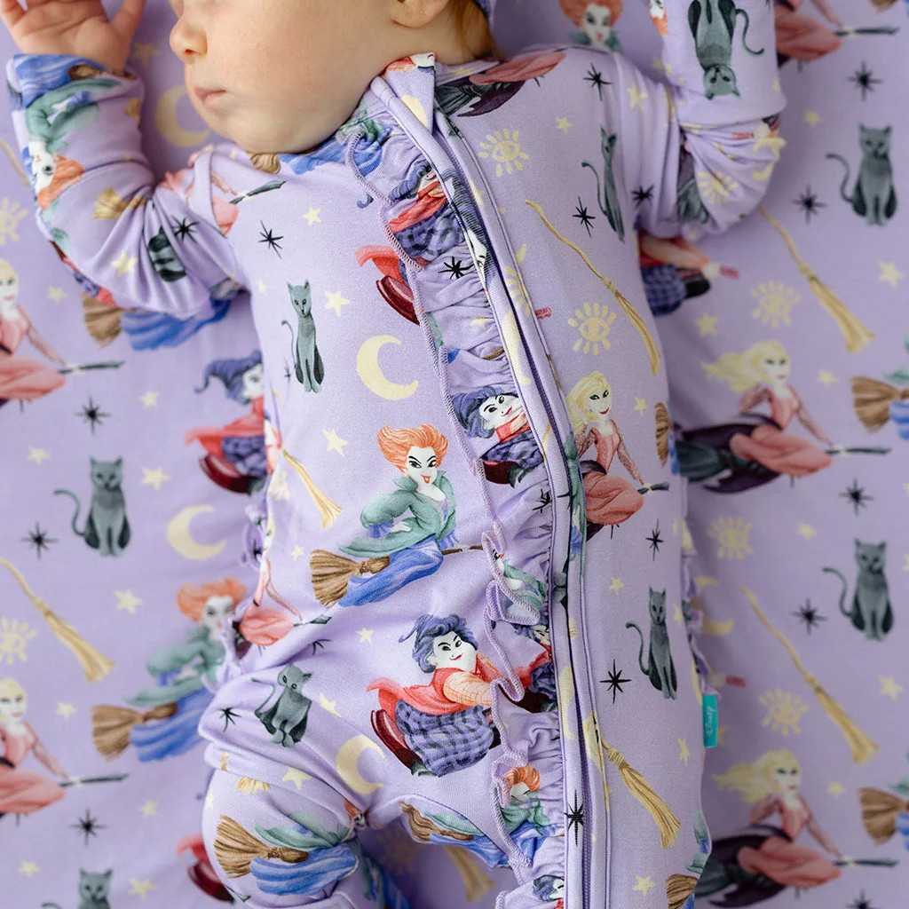 Hocus Pocus Purple Long Sleeve Disney Amok Amok Amok Footie Ruffled Zippered One Piece | Posh Pea... | Posh Peanut
