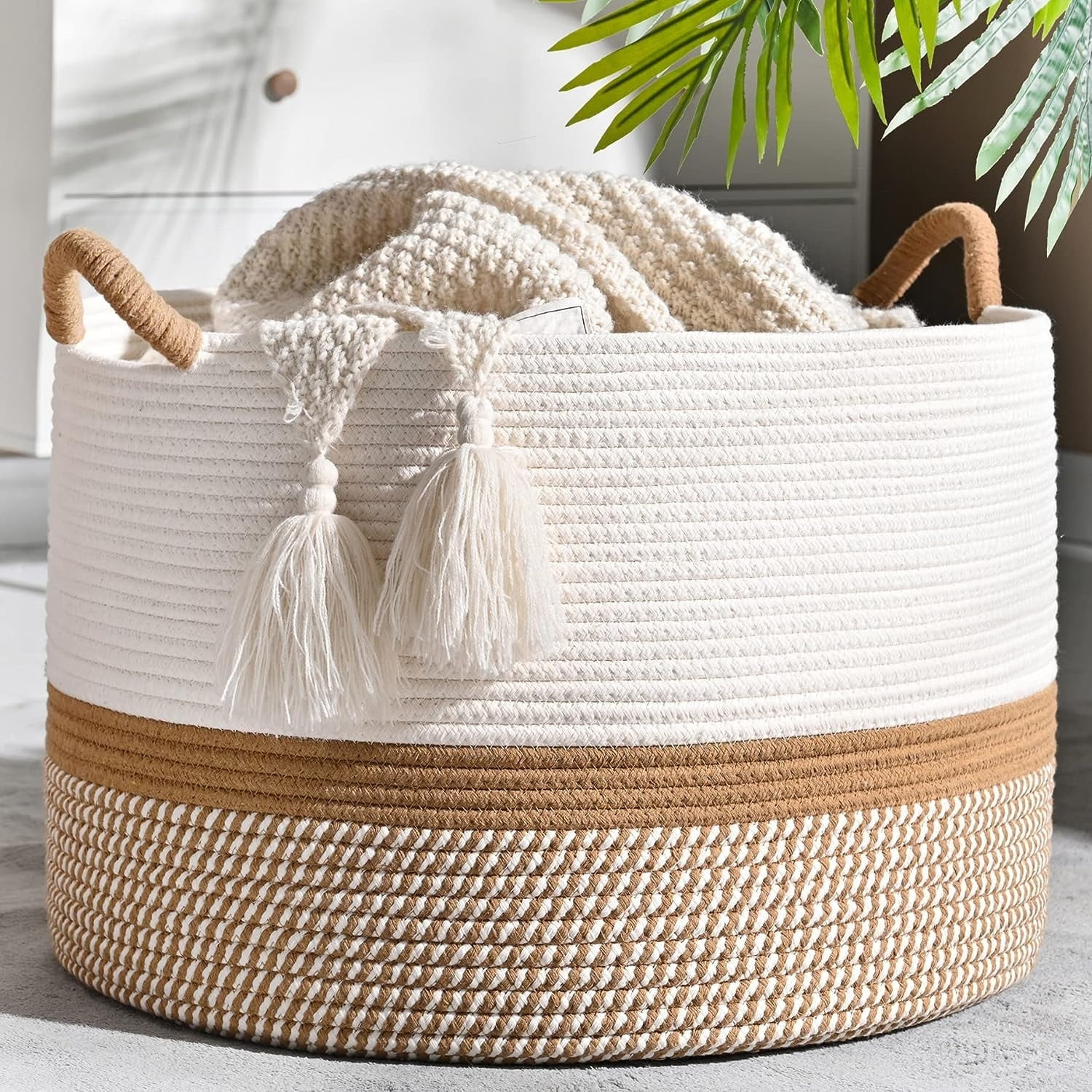 Large Laundry Basket Cotton Rope Storage Basket(16"x14"), Domaci Woven Baskets for Storage,Blanke... | Walmart (US)