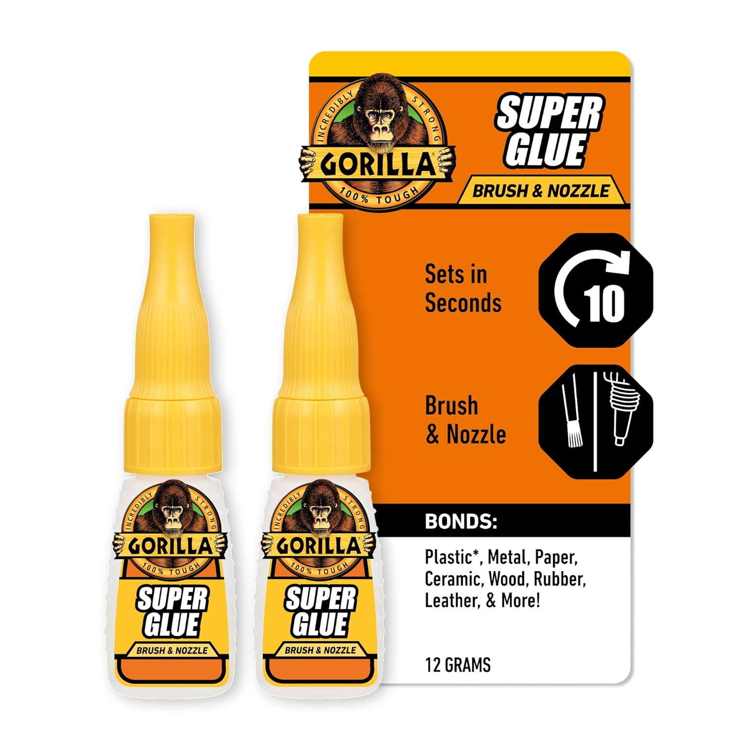 Gorilla Super Glue with Brush & Nozzle Applicator, Clear Glue, 12 Gram (Pack of 2) - All Purpose ... | Amazon (US)