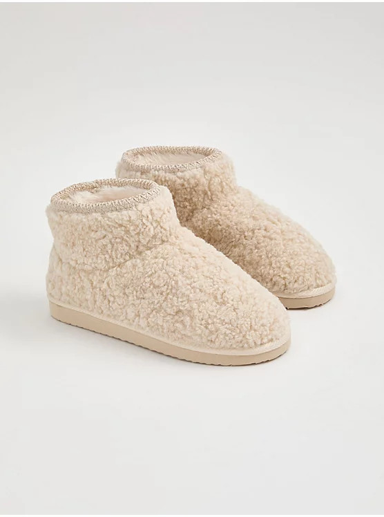 Cream Borg Slipper Boots | George