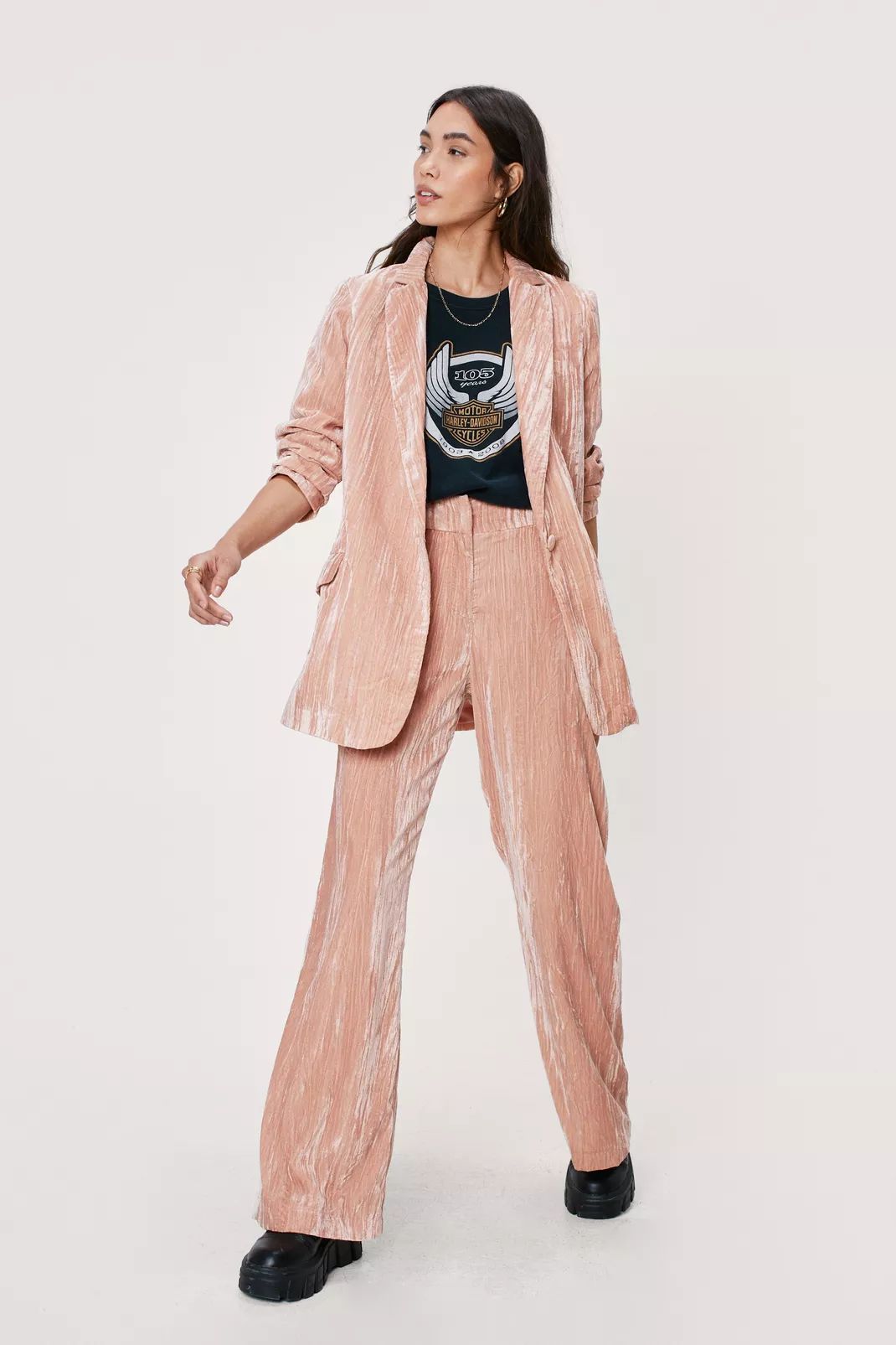 Crushed Velvet High Waisted Wide Leg Pants | Nasty Gal (US)