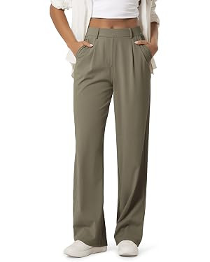 ODODOS Women's High-Rise Wide Leg Trousers, Adjustable Tailored Stretch Work Pants with Pockets, ... | Amazon (US)