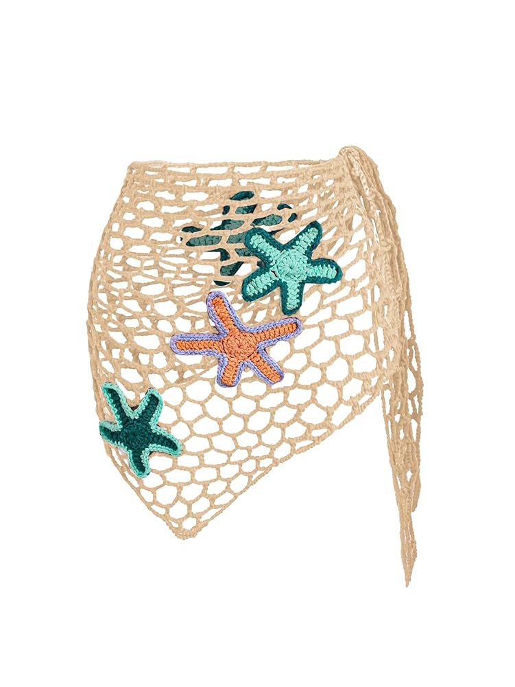 Verdusa Women's Starfish Hollow Out Crochet Beach Cover Up Skirt Asymmetrical Sheer Wrap Skirt | Amazon (US)