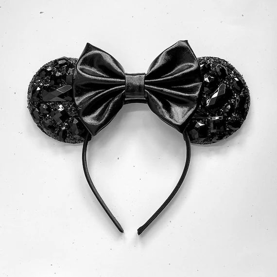 Big & Glitter Black Sparkle Ears / Disney Inspired Mickey Minnie Mouse Ears / Headband / Black Ea... | Etsy (US)