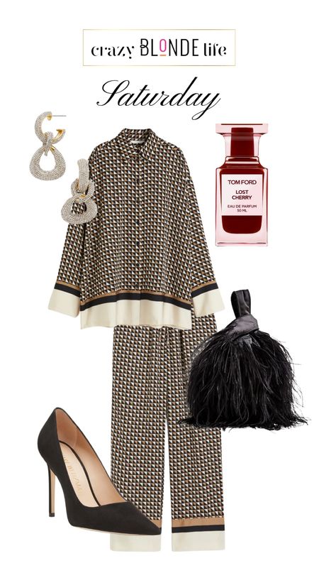 This fun set from H&M feels like pajamas just can be dressed up for a cozy holiday look! Pair with black pumps and this fun feather bag and your look chic will be the comfiest guest at the party!

#LTKHoliday #LTKstyletip