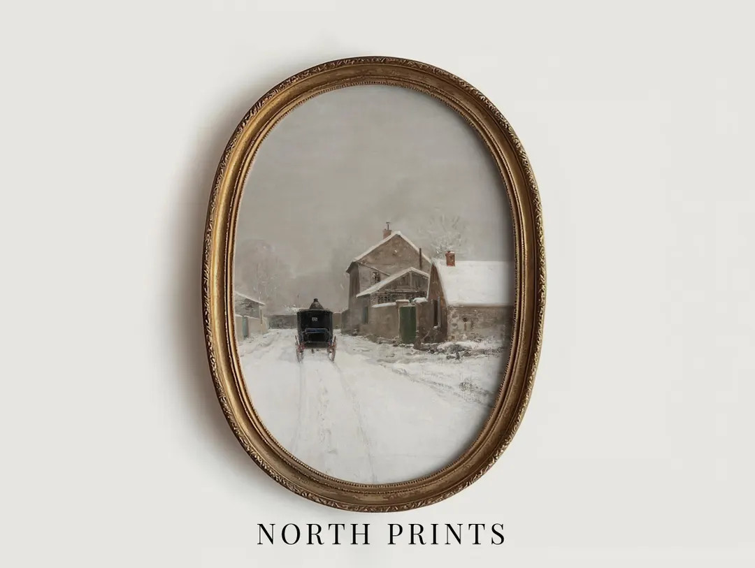 Winter Village Scene Print: Vintage Farmhouse Wall Art (digital Download Printable) W-91 - Etsy | Etsy (US)