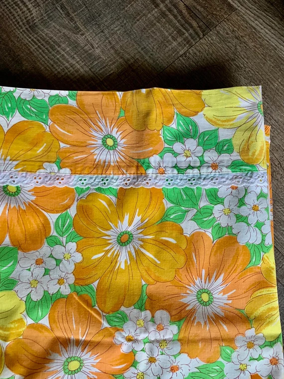Vintage RETRO 60's Wabasso Martinique Flat Sheet Orange - Etsy | Etsy (US)
