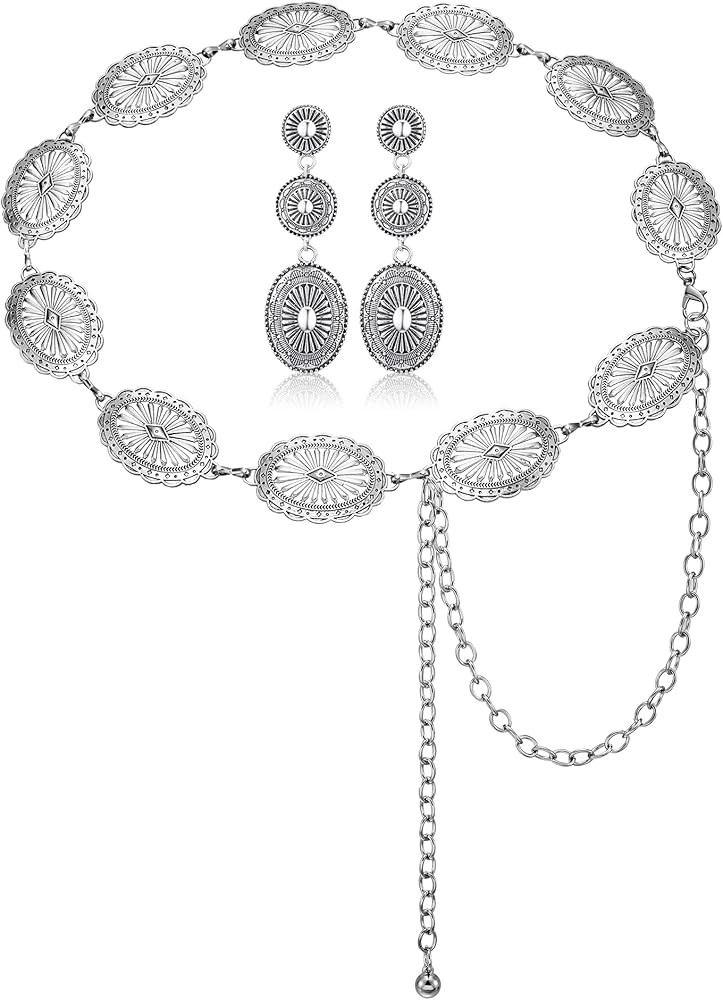 Glenmal Western Concho Chain Belt Turquoise Earrings Set Western Waist Belts for Women Bohemian T... | Amazon (US)
