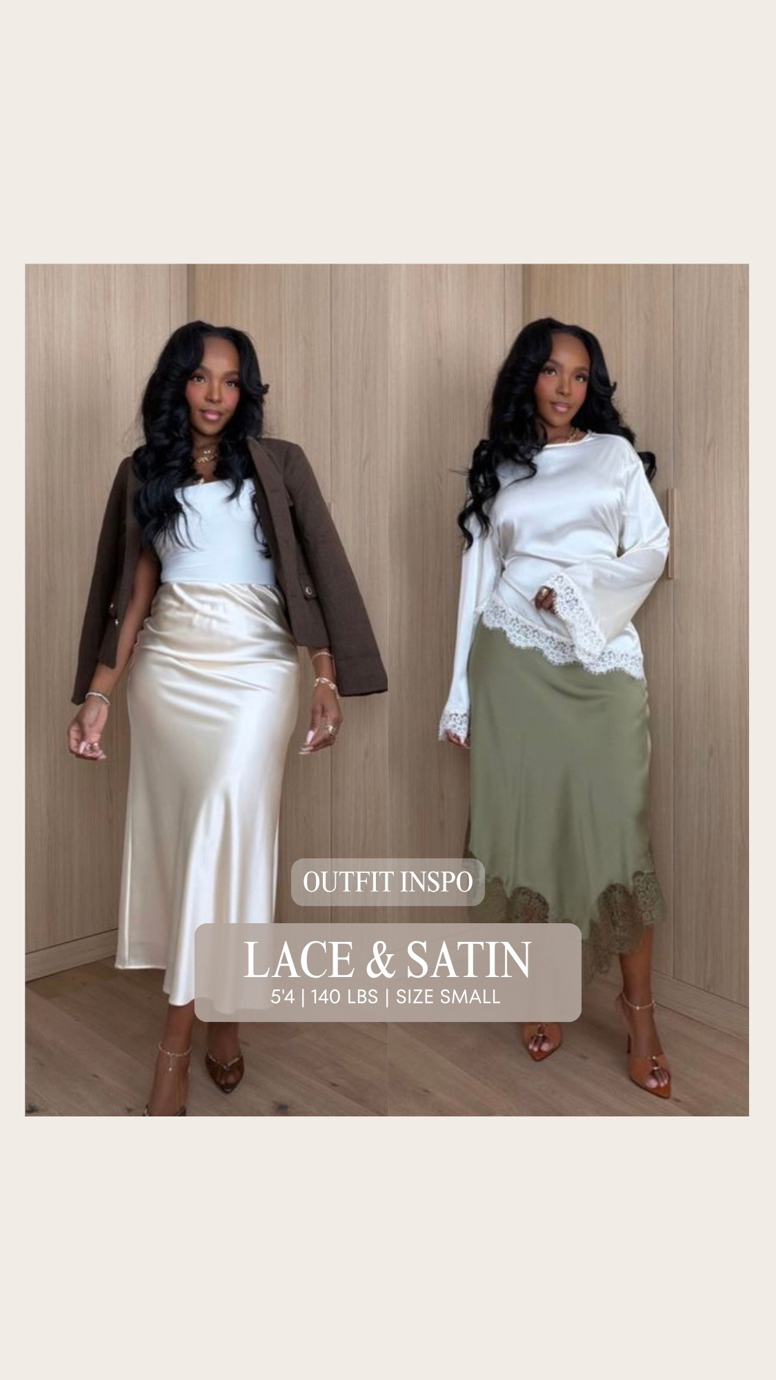 Scroll to shop! ✨ Everything from this look is linked below. 👇🏽

LACE & SATIN 🤎✨ Two textures that instantly make an outfit feel more elevated. Satin midi skirts paired with delicate lace details are giving feminine, polished + expensive-looking fall style. Perfect for date night, dinner, brunch or an elevated everyday look.

satin skirt outfit, lace and satin outfit, fall skirt outfit, satin midi skirt, lace trim skirt, feminine fall outfits, elevated fall style, classy outfit ideas, chic dinner outfit, date night outfit, neutral fall outfit, chocolate brown fall outfit, olive green outfit, expensive looking outfit, fall fashion 2026

Wearing: Size Small | 5’4” | 140 lbs | 34D-27-40

Download the FREE LTK app & follow @kirasfashionfinds to shop all my daily finds.

#LTKPetite #LTKStyleTip #LTKSeasonal