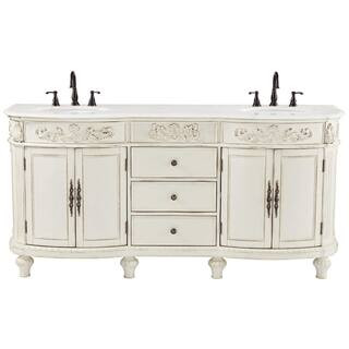 Home Decorators Collection Chelsea 72 in. W Double Bath Vanity in Antique White with Marble Vanit... | The Home Depot