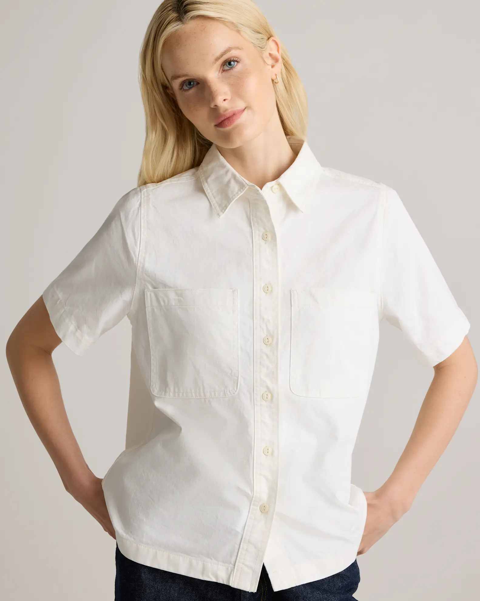 Distressed Denim Short Sleeve Shirt | Quince
