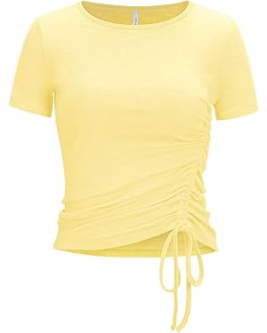 Zengjo Womens Long/Short Sleeve Workout Tops Ruched Side Yoga Atheltic Shirt Slim Fitted | Amazon (US)