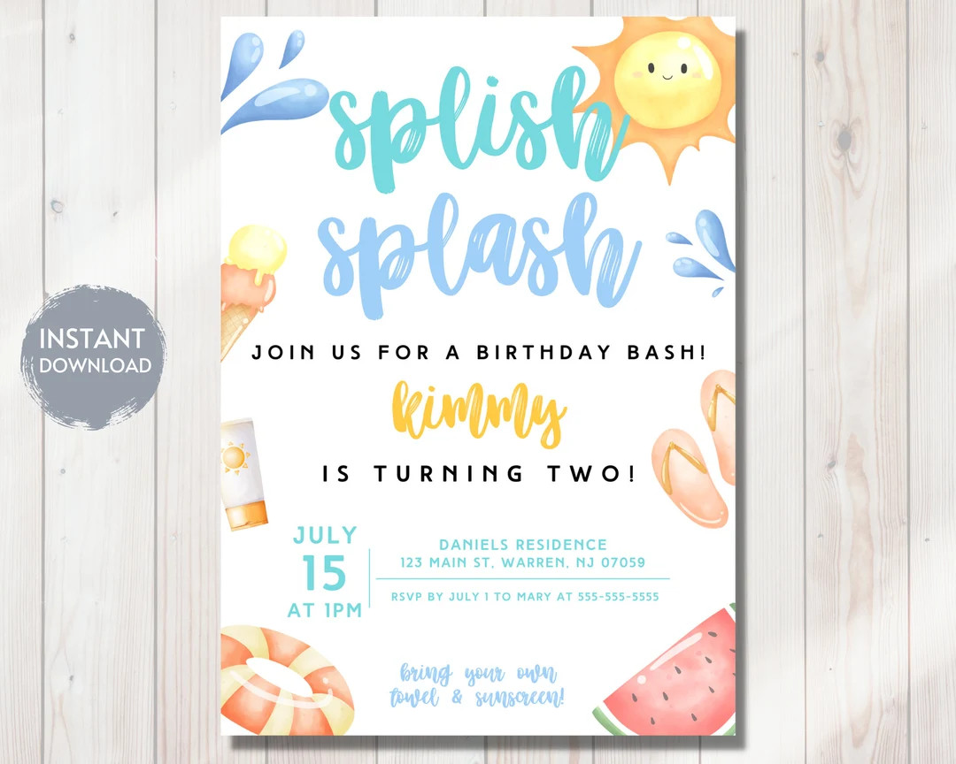 POOL PARTY Bday Invitation, Splish Splash It's A Birthday Bash Invite, Splash Pad Bday, Swimming ... | Etsy (US)