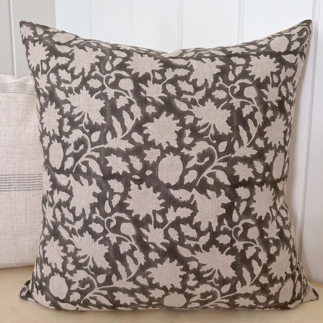 Dove Gray Floral Block Print Pillow Cover | Hackner Home (US)