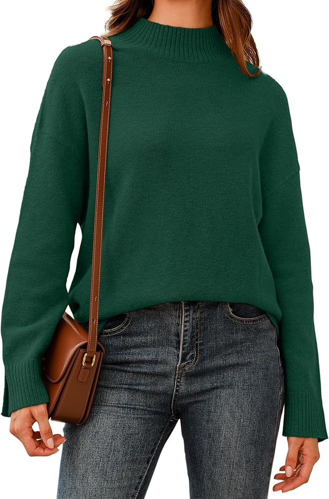 Arach&Cloz Women's Wool Blend Soft Mock Neck Casual Oversized Fall Sweater | Amazon (US)