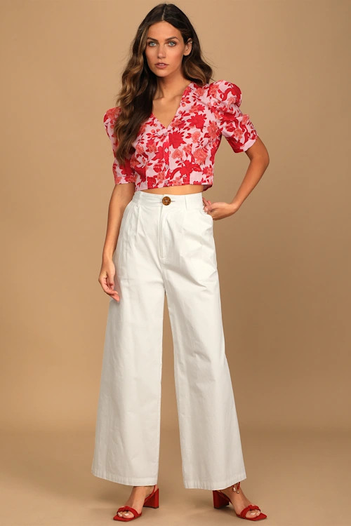 Vacay Dreams Blush Pink Floral Print Button-Up Crop Top | Lulus (US)