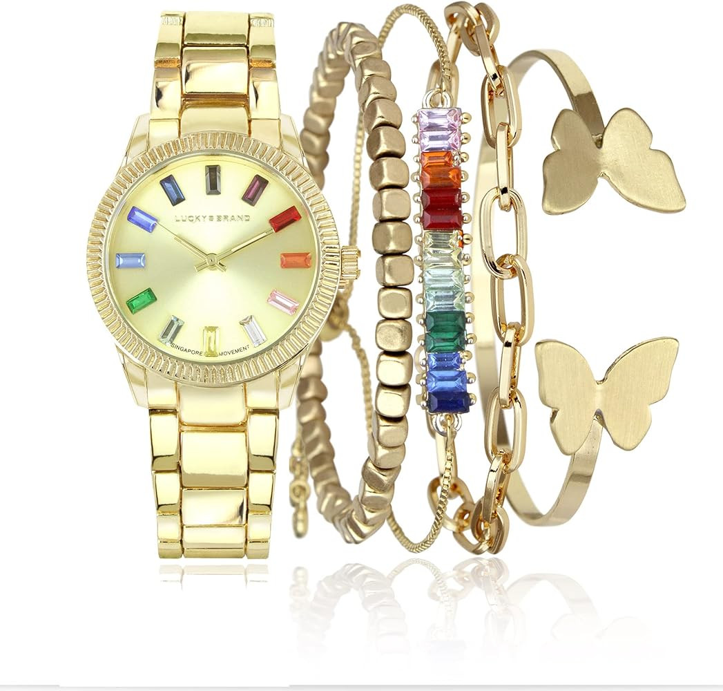 Lucky Brand Watches for Women Fashion Design Stainless Steel with Rainbow Crystal-Accented Tone Q... | Amazon (US)