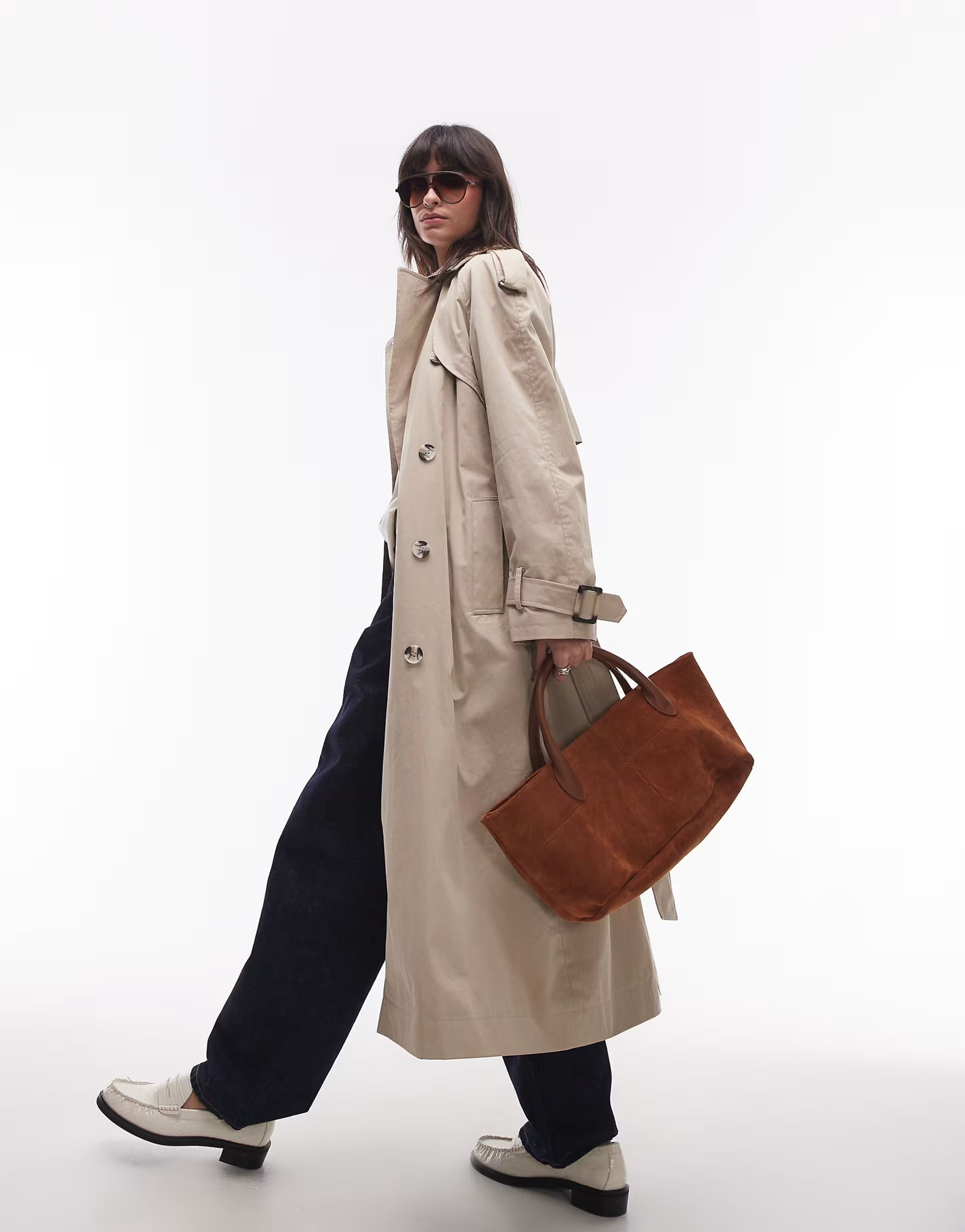 Topshop longline oversized trench coat in stone | ASOS (Global)